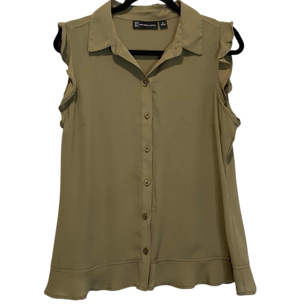 NY & Company Olive Green Sleeveless Button Front Blouse Size M